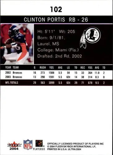 2004 Fleer Ultra #102 Clinton Portis NM Near Mint Redskins - Football Card Single