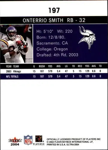 2004 Fleer Ultra #197 Onterrio Smith NM-MT Vikings ID:24235 - Football Card Single