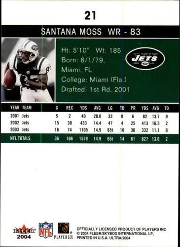 2004 Fleer Ultra #21 Santana Moss NM-MT NY Jets - Football Card Single