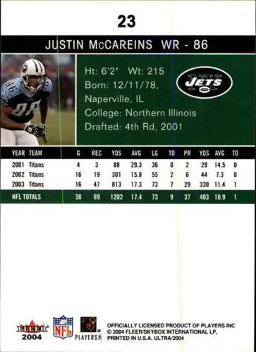 2004 Fleer Ultra #23 Justin McCareins NM-MT NY Jets - Football Card Single