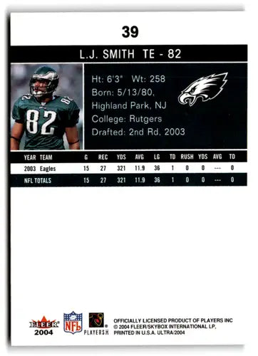 Original gloss Fleer Ultra L.J. Smith NM-MT Eagles football trading card 2004