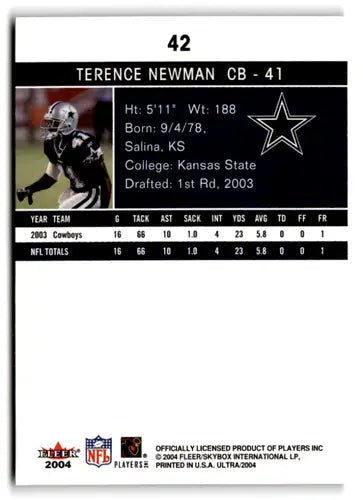 2004 Fleer Ultra Terence Newman Cowboys football card with original gloss