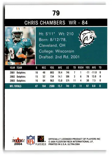 Fleer Ultra Chris Chambers football card with original gloss from 2004 Dolphins collection