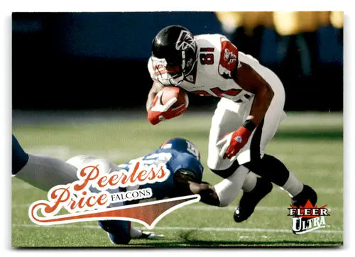 Original gloss Fleer Ultra Peerless Price collectible football card with player eluding tackle