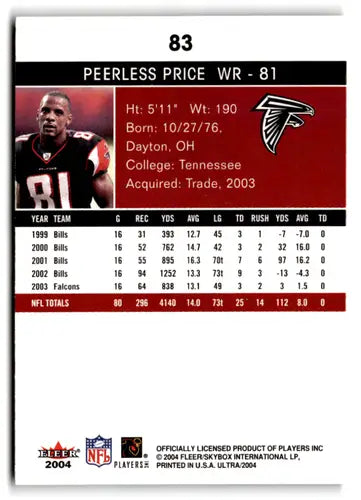 Original gloss Fleer Ultra Peerless Price NFL trading card 2004 Falcons ID 73637