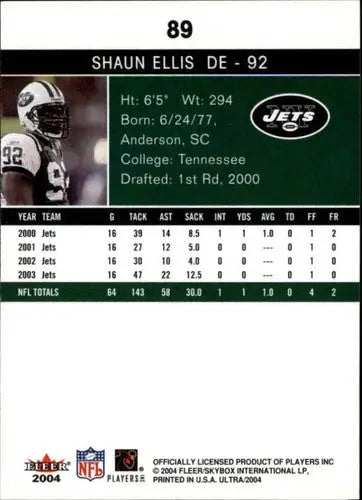 2004 Fleer Ultra #89 Shaun Ellis NM-MT NY Jets - Football Card Single