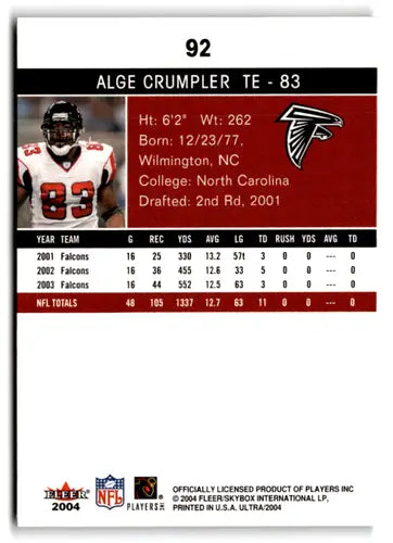 Fleer Ultra Alge Crumpler football card with original gloss from 2004 Fleer Ultra series