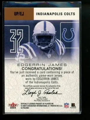 2004 Fleer Ultra Edgerrin James #UP/EJ Game-Worn Jersey Football - Football Card Single