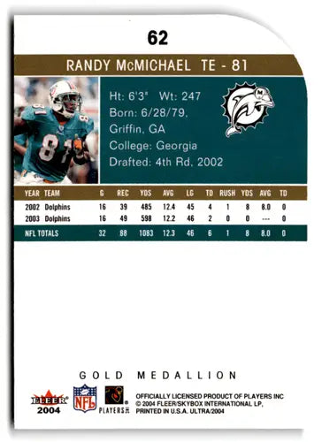 2004 Fleer Ultra Gold Medallion #62 Randy McMichael NM-MT Dolphins ID:73630 - Football Card Single