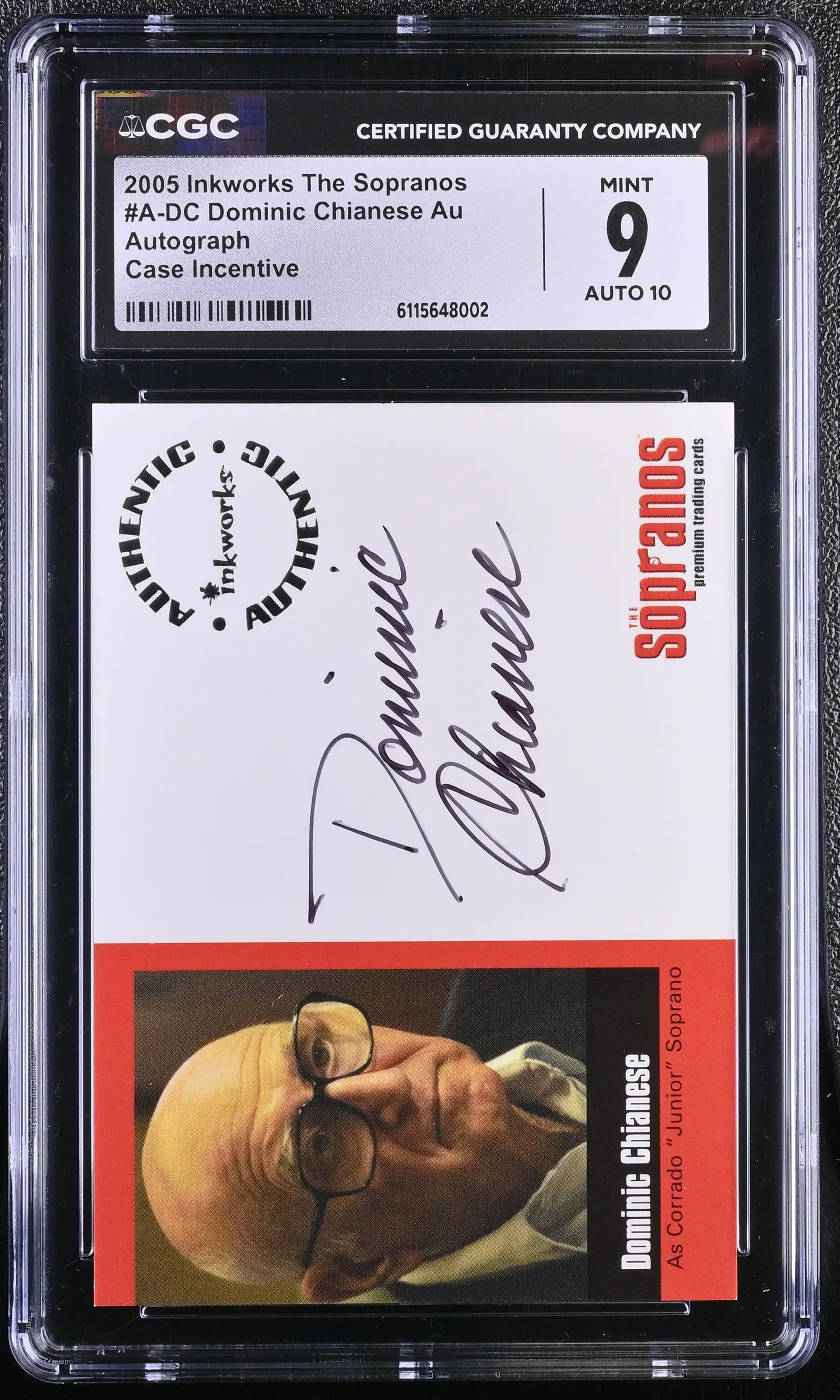 2004 Inkworks Sopranos A-DC Dominic Chianese Autograph Card CGC 9 Mint - Non-Sports Card Single