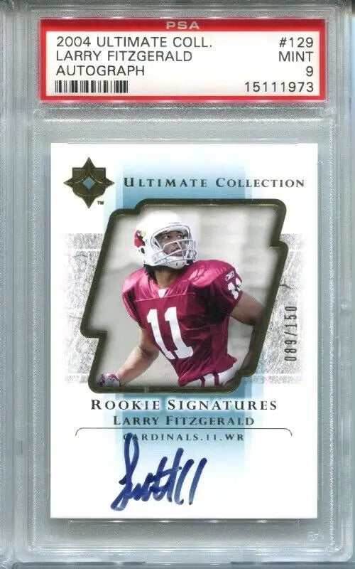 2004 Larry Fitzgerald Upper Deck Ultimate Auto RC PSA Mint 9 #89/150 Cardinals - Football Card Single
