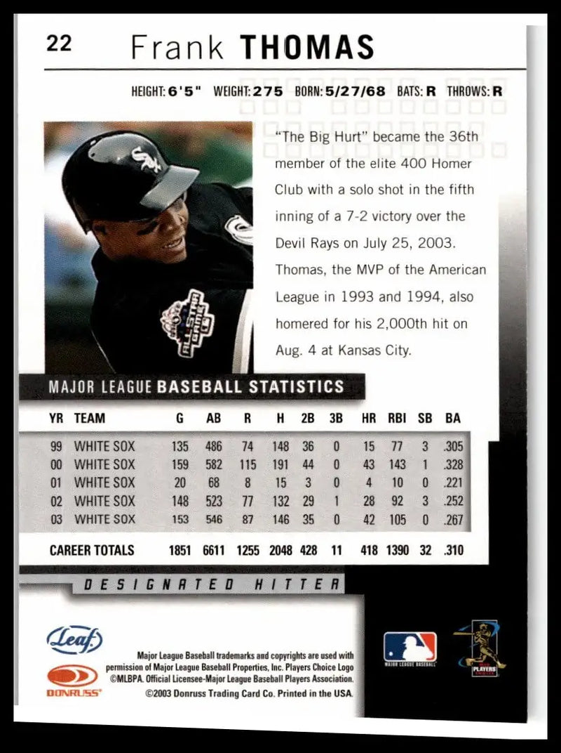 2004 Leaf #22 Frank Thomas - Baseball Card Single