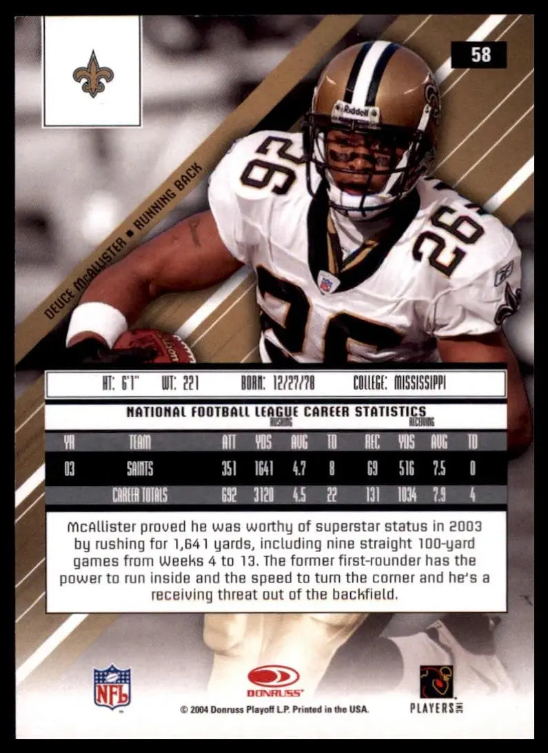 2004 Leaf Rookies & Stars - Deuce McAllister #58 - Football Card Single
