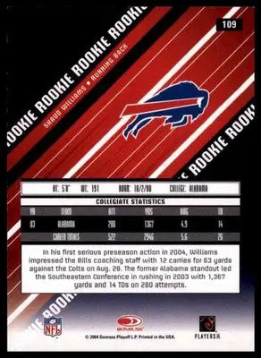 2004 Leaf Rookies & Stars Shaud Williams RC 109 Buffalo Bills