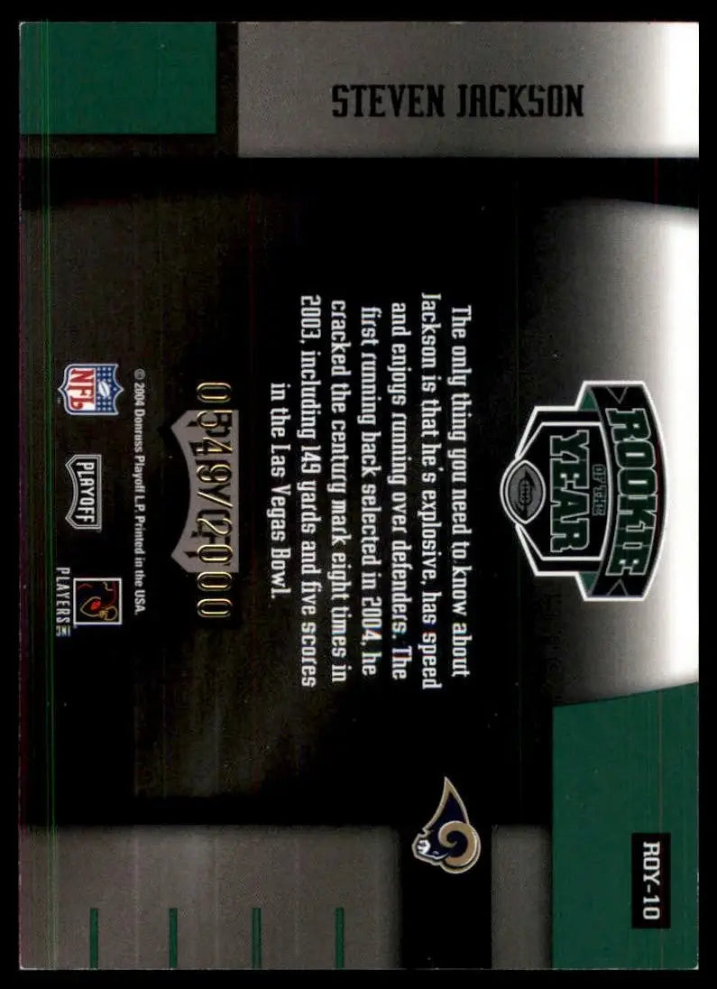 2004 Playoff Contenders Rookie Year Contenders Steven Jackson Green /2000 - Football Card Single