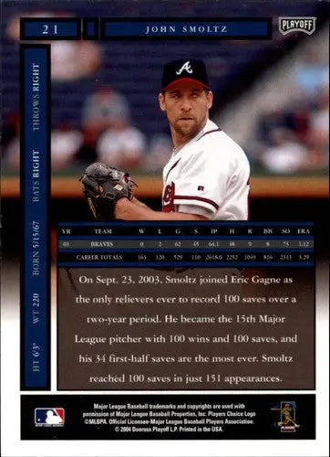 2004 Playoff Honors John Smoltz baseball card with original gloss from Braves collection