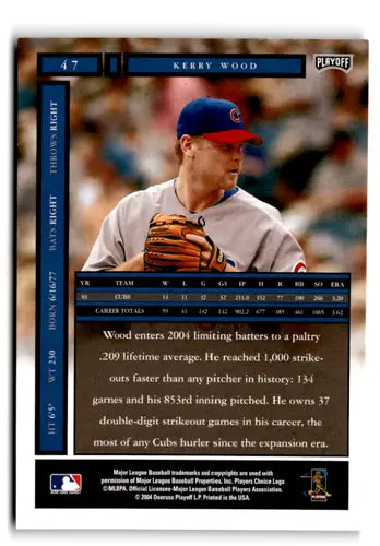 2004 Playoff Honors Kerry Wood baseball card with original gloss from Cubs