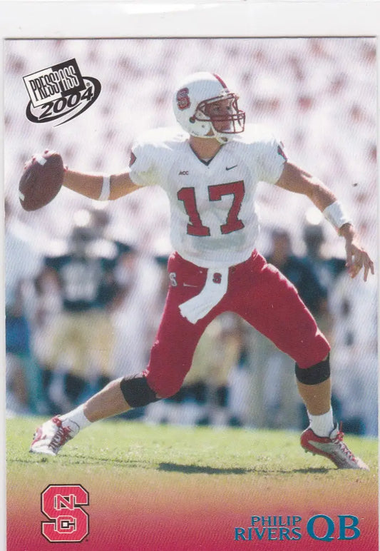 Philip Rivers in #17 NC State jersey ready to throw, featured in Press Pass trading cards