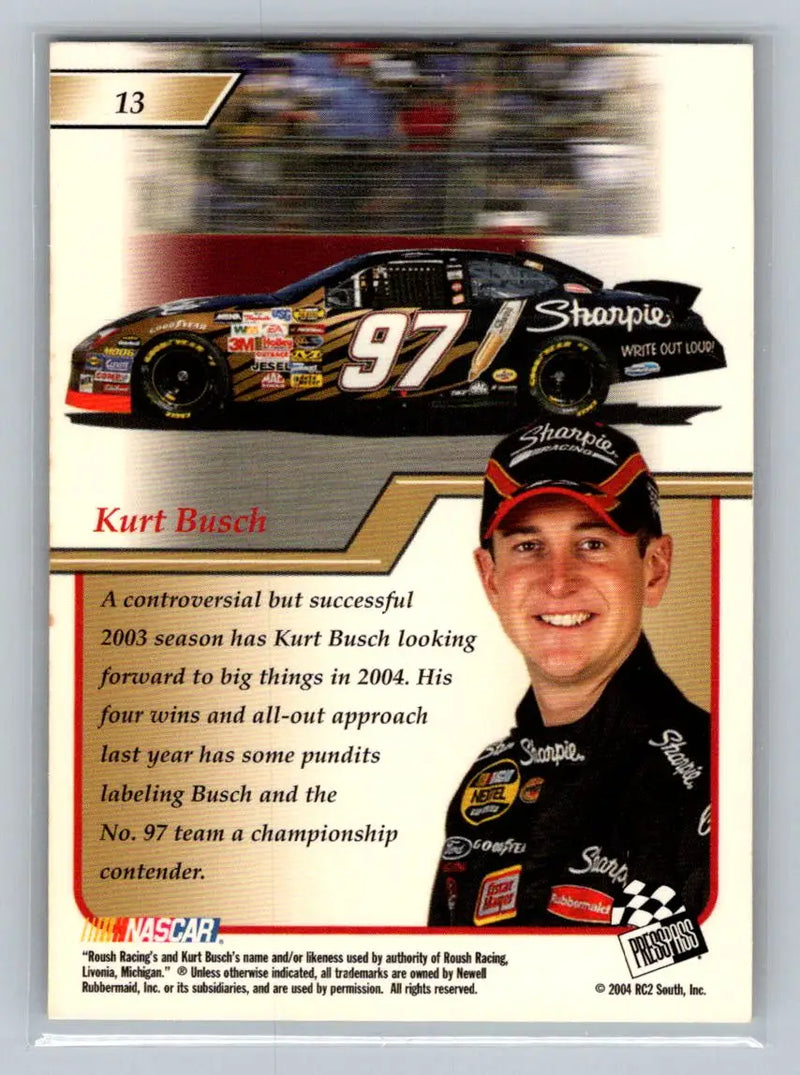 2004 Press Pass Premium #13 Kurt Busch Roush Racing - Racing Card Single