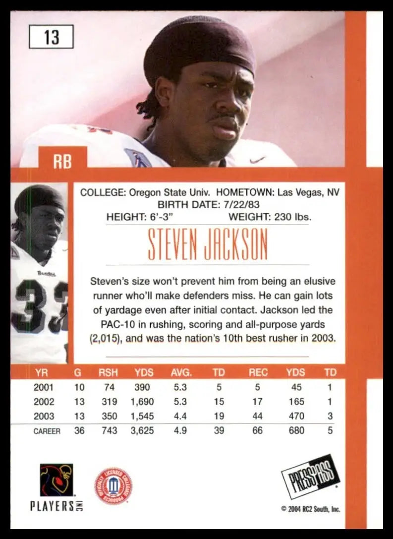 2004 Press Pass SE Steven Jackson #13 Rookie Oregon State Beavers Football Card