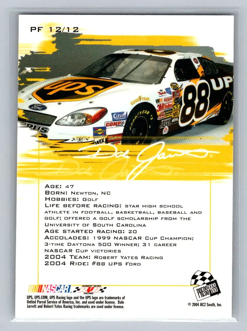 2004 Press Pass Stealth #PF 12 Dale Jarrett Profile Robert Yates Racing - Racing Card Single