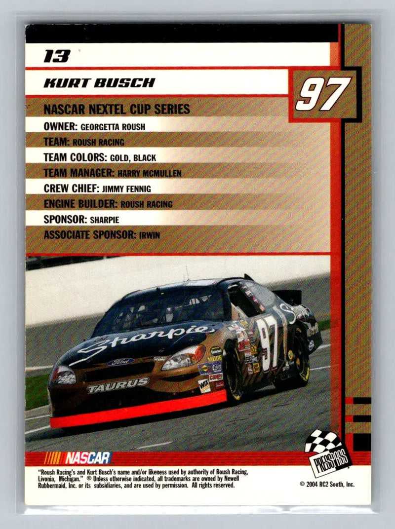 2004 Press Pass Trackside #13 Kurt Busch Roush Racing - Racing Card Single