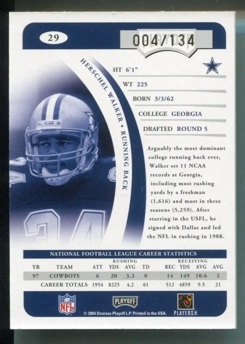 2004 PRIME SIGNATURES #29 HERSCHEL WALKER AUTO AUTOGRAPH #04/134 COWBOYS - Football Card Single