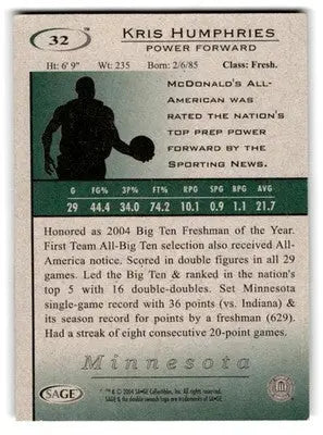 2004 SAGE HIT #32 Kris Humphries - Basketball Card Single