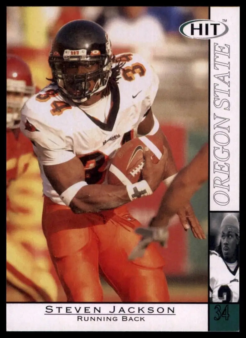 Football card featuring a black and orange Nike running back jersey from Oregon State