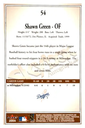 2004 SkyBox Autographics #54 Shawn Green EX/NM Dodgers ID:64994 - Baseball Card Single