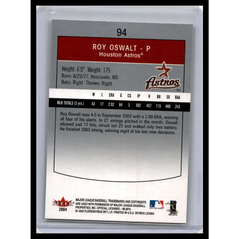 2004 SkyBox LE #94 Roy Oswalt NM-MT Houston Astros Baseball Card - Baseball Card Single