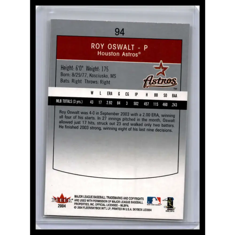 2004 SkyBox LE #94 Roy Oswalt NM-MT Houston Astros Baseball Card - Baseball Card Single