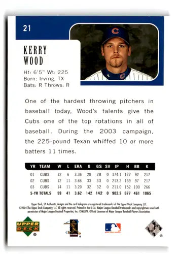 Kerry Wood baseball card with original gloss from 2004 SP Authentic NM-MT Cubs