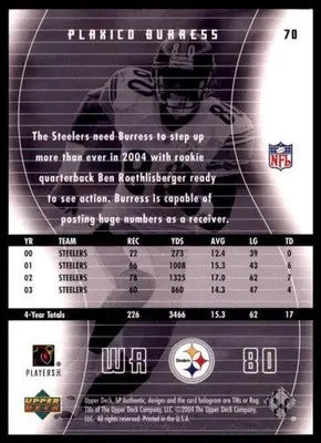 2004 SP Authentic Plaxico Burress 70 Pittsburgh Steelers