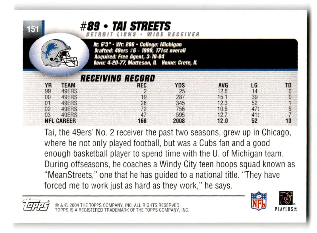 2004 Topps #151 Tai Streets - Football Card Single