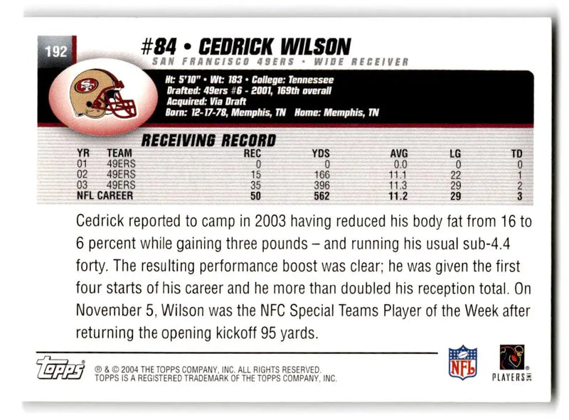 2004 Topps #192 Cedrick Wilson - Football Card Single