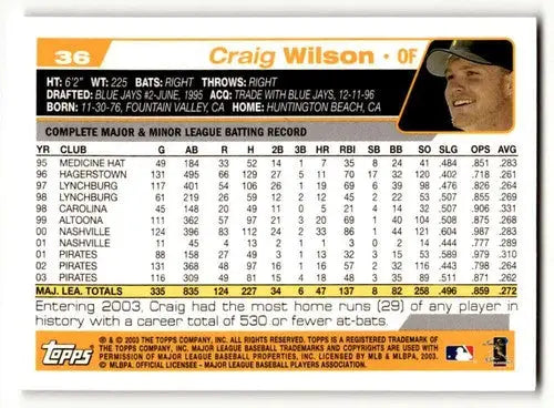 Original gloss Craig Wilson baseball card Pittsburgh Pirates 2004 Topps #36 Wilson Pittsburgh Pirates