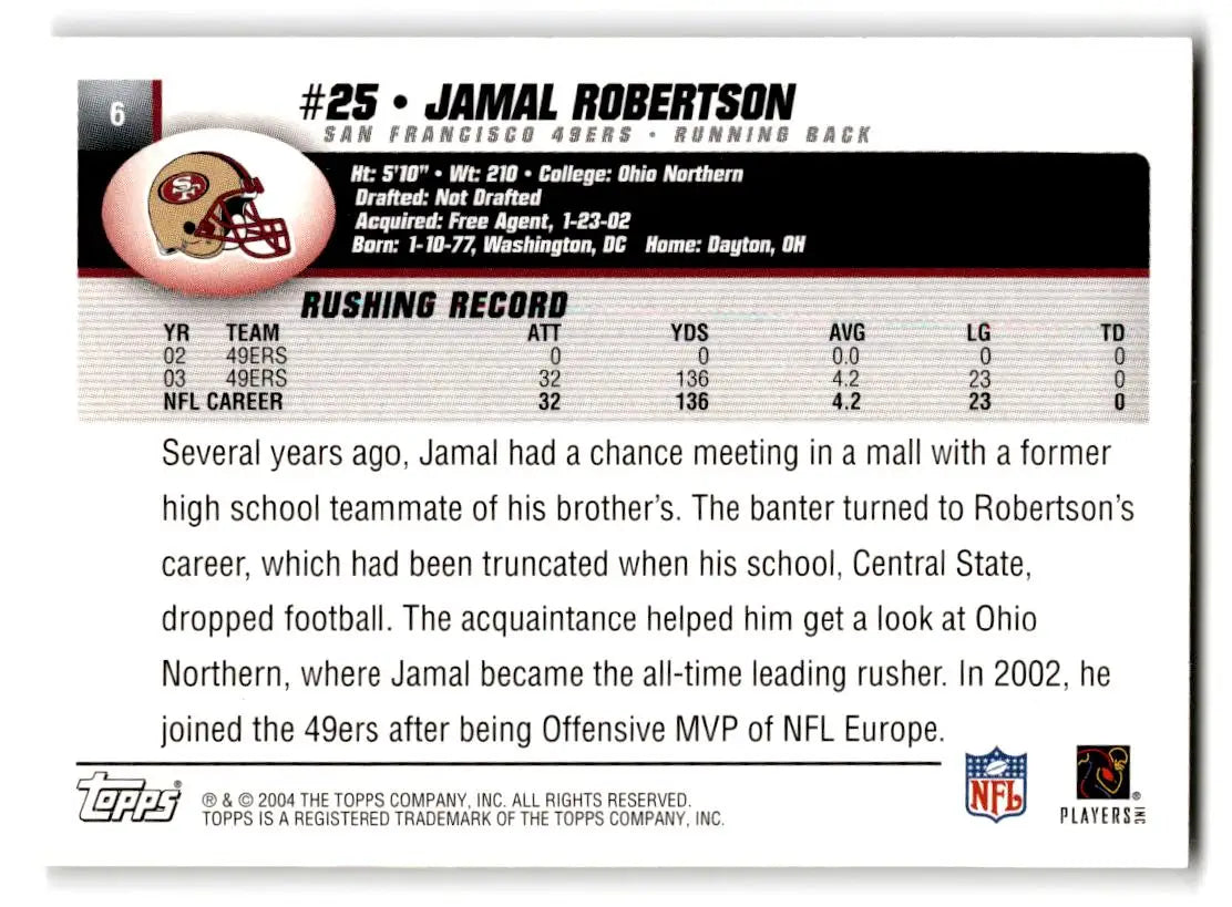 2004 Topps #6 Jamal Robertson - Football Card Single