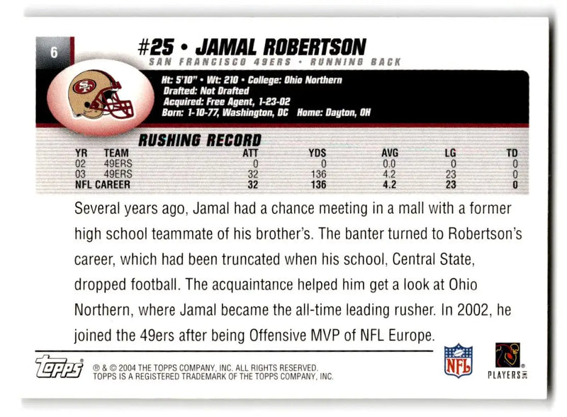 2004 Topps #6 Jamal Robertson - Football Card Single
