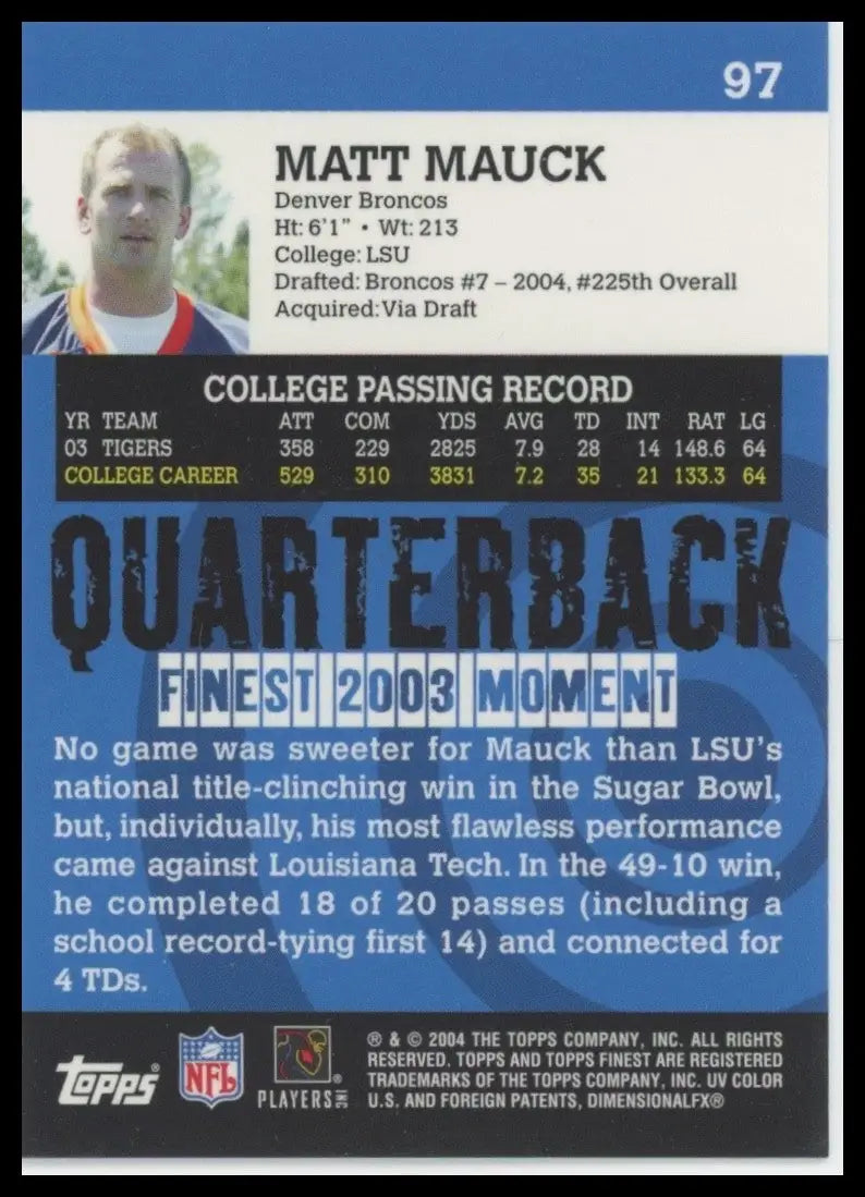 2004 Topps Finest - Matt Mauck #97 (RC) - Football Card Single