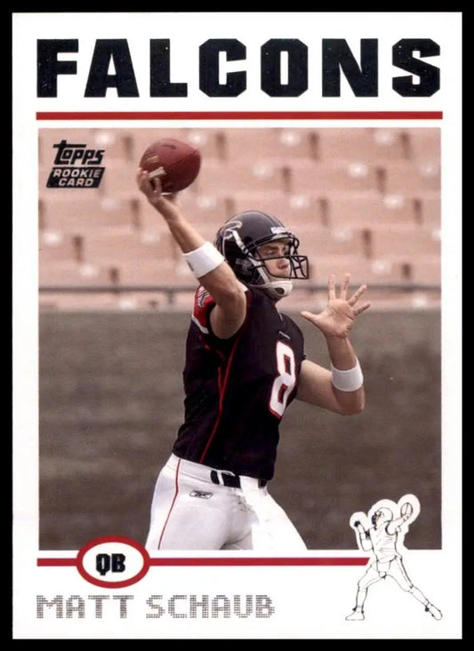 Black and white football card featuring Matt Schaub in Falcons uniform from 2004 Topps NFL series