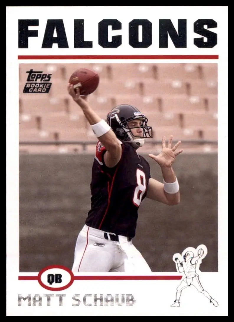 Black and white football card featuring Matt Schaub in Falcons uniform from 2004 Topps NFL series