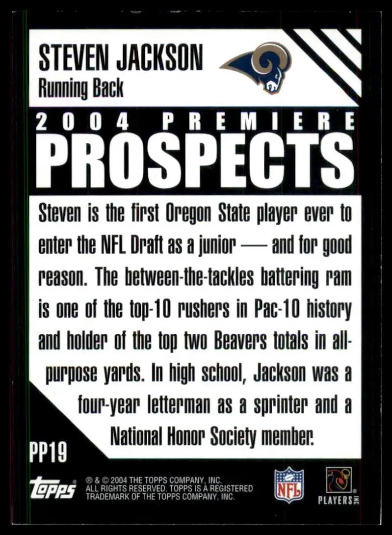 2004 Topps Premiere Prospects Steven Jackson rookie football card St Louis Rams