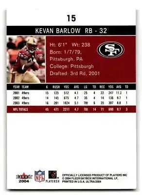 2004 Ultra #15 Kevan Barlow - Football Card Single