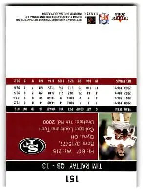 2004 Ultra #151 Tim Rattay football trading card featuring the player in action