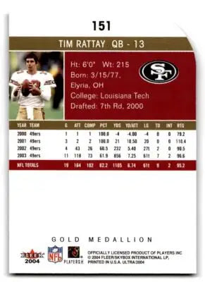 2004 Ultra #151 Tim Rattay Gold Medallion - Football Card Single