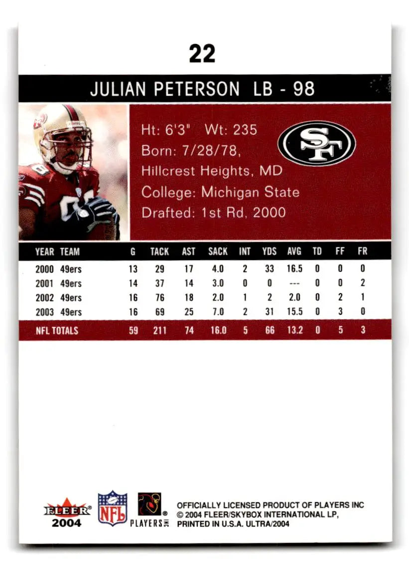 2004 Ultra #22 Julian Peterson - Football Card Single