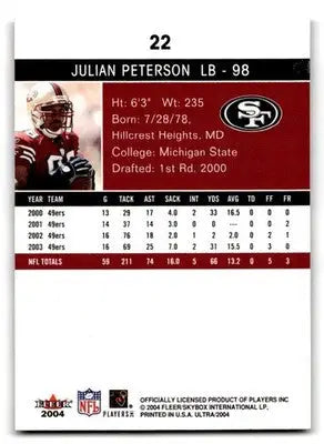 2004 Ultra #22 Julian Peterson - Football Card Single