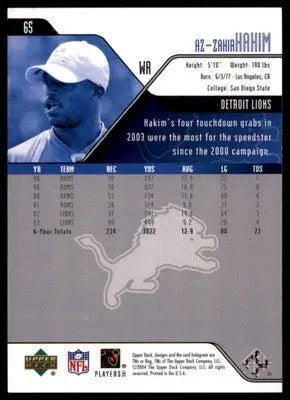 2004 Upper Deck Az-Zahir Hakim 65 Detroit Lions