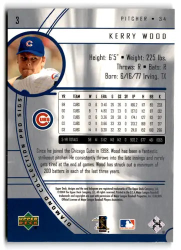 Kerry Wood baseball card from 2004 Upper Deck Diamond Collection Pro Sigs Cubs